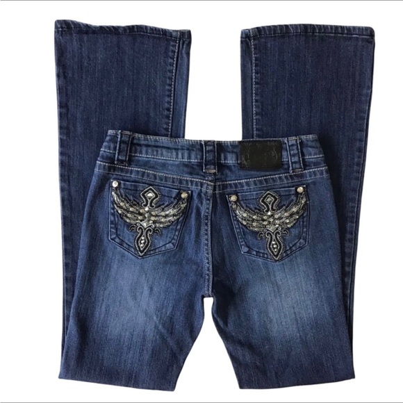 Cello Boot Cut Jeans - Dark Blue with Embroidery - Picture 1 of 11